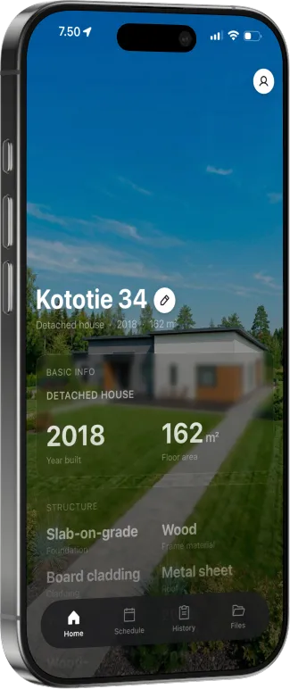Koto Home, home maintenance log overview screen on iPhone